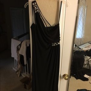 Black one shoulder embellished gown